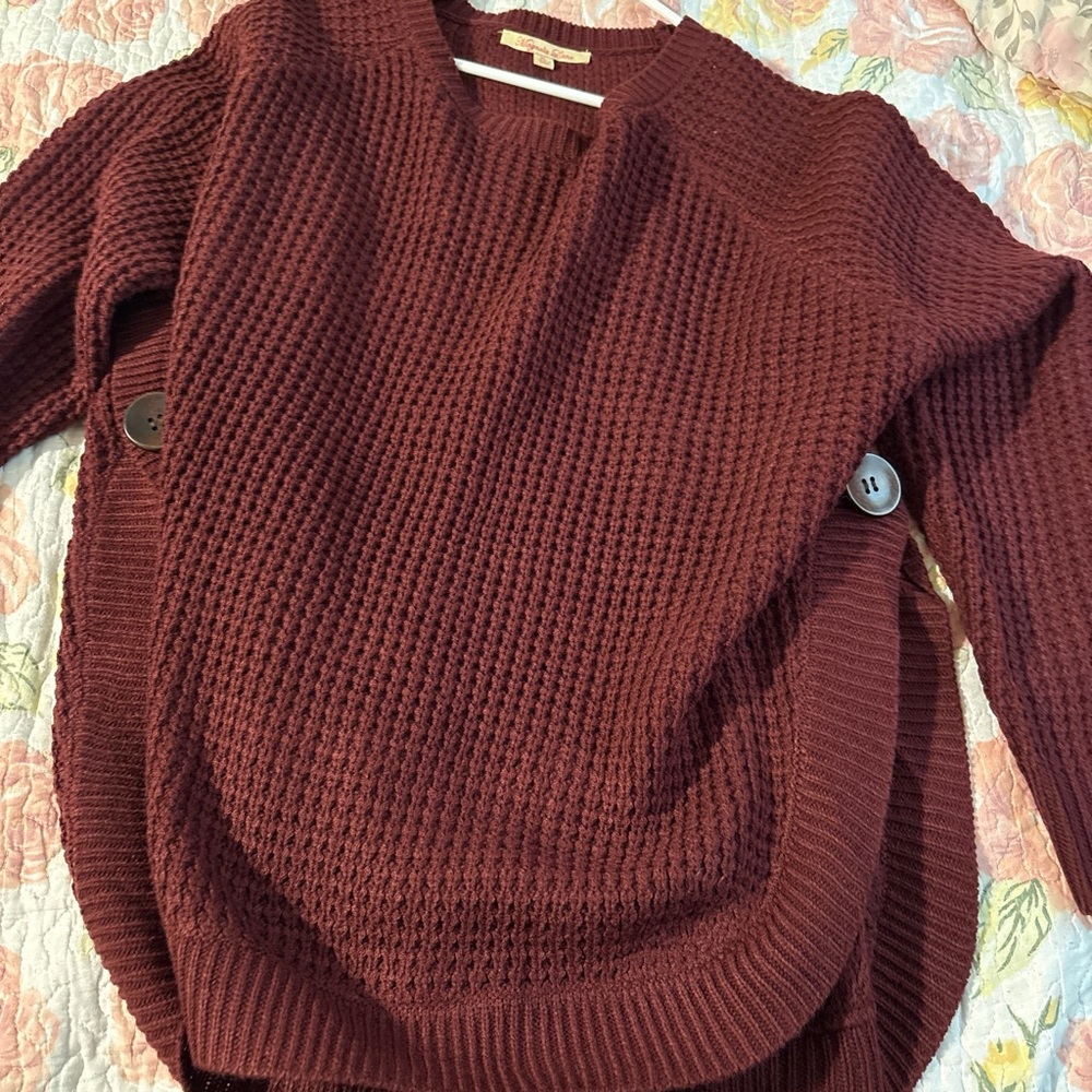 Women's Burgundy Sweater with Button Detail